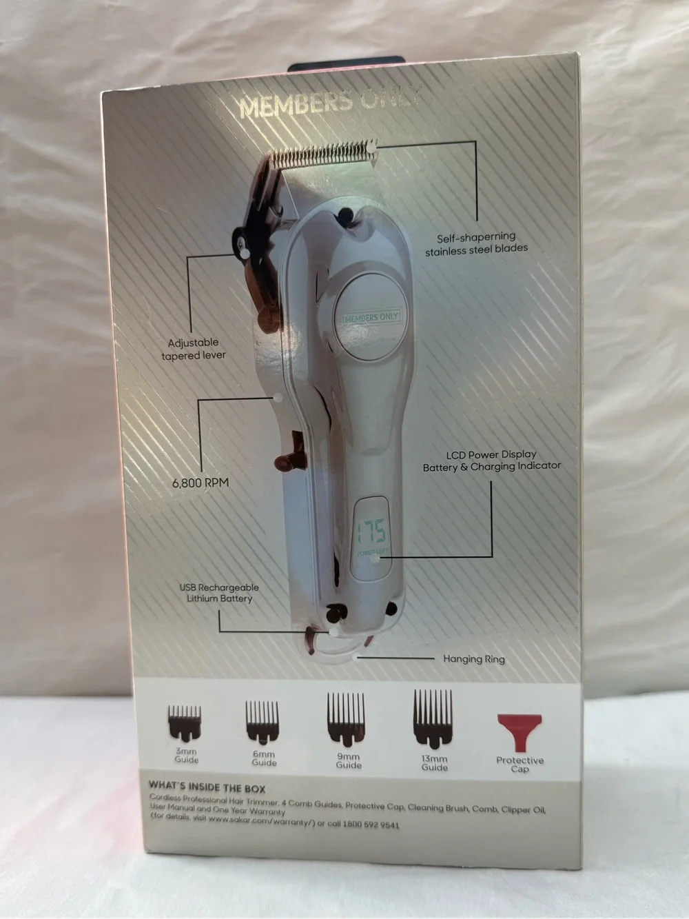Members Only - Lithium Cordless Professional Hair Trimmer - Silver/White